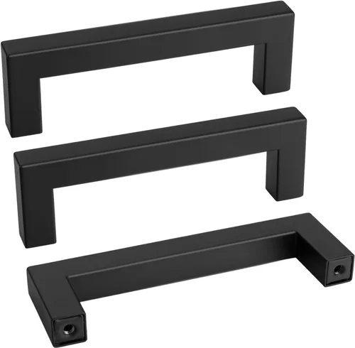 Vista 28 de Goldenwarm 1 paquete de manija cuadrada negra para cajones de gabinete de barra, de acero inoxidable, herrajes modernos para gabinetes de cocina