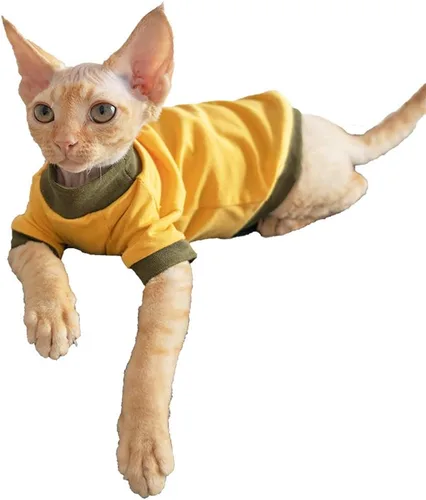 Vista 9 de Ropa para gatos sin pelo, camisa de algodón transpirable, para primavera, verano, otoño, gato, ropa para esfinge, Cornish Rex, Devon Rex, Peterbald
