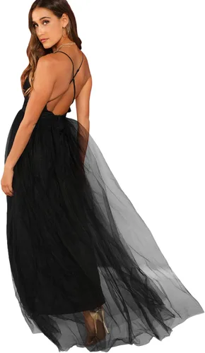 Vista 2 de Floerns - Vestido largo de cóctel con tirantes delgados y escote profundo para mujer