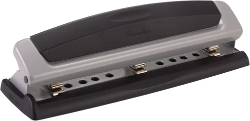 Vista 3 de Swingline - Perforadora para escritorio, Perforadora de agujeros, Precision Pro, ajustable, 2 a 3 agujeros, capacidad de 10 hojas, negro/gris (74038)