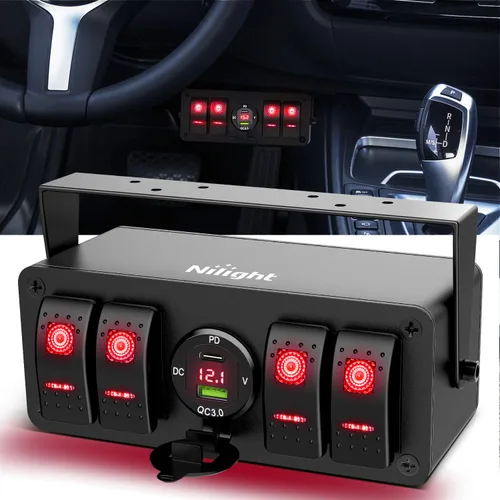 Vista 22 de Nilight - Caja de interruptor basculante (4 cuadrillas, 12 V, SPST, encendido), color naranja Toggle Switches PD Type C and QC 3.0 USB Sockcet