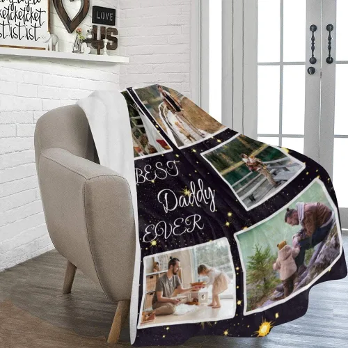 Vista 2 de Manta personalizable con texto en inglés «Best Daddy Ever», regalo para el Día del Padre, mantas personalizadas con fotos personalizadas, regalo