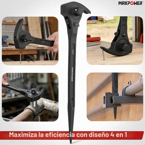 Vista 5 de MAXPOWER Llave de trinquete de andamio de accionamiento de 1/2" y 3/4", llave de podger con martillo de garra, palanca de palanca, barra de palanca