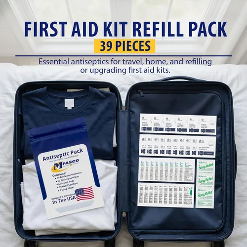Vista 8 de Kit de primeros auxilios Recarga Productos antisépticos BZK, Antiseptic Wipes, Sting Relief, Wound Ointment Essential First Aid Supplies