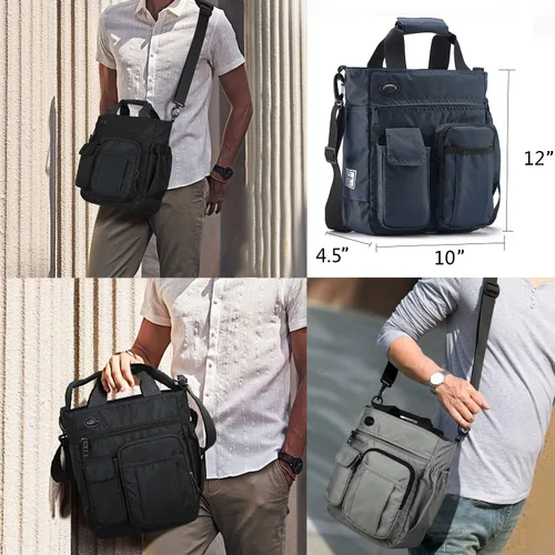 Vista 7 de d'yallee Bolso de mensajero cruzado para hombre, bolso de trabajo de negocios impermeable de nailon