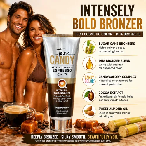 Vista 2 de Supre Tan Candy - Bronceador intenso intenso intenso con sabor a caramelo salado, mezcla oscura, 8.5 onzas