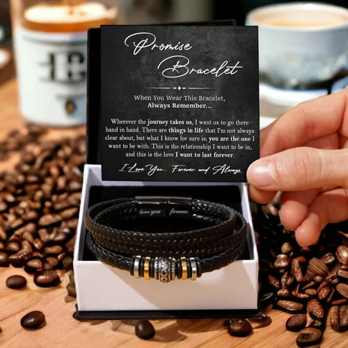 Vista 2 de Pulsera Promesa Para Él, Pulsera de Cuero Trenzado y Acero Inoxidable con Infinito, Letra "Te Amo Para Siempre", Regalos de Promesa Para Hombre