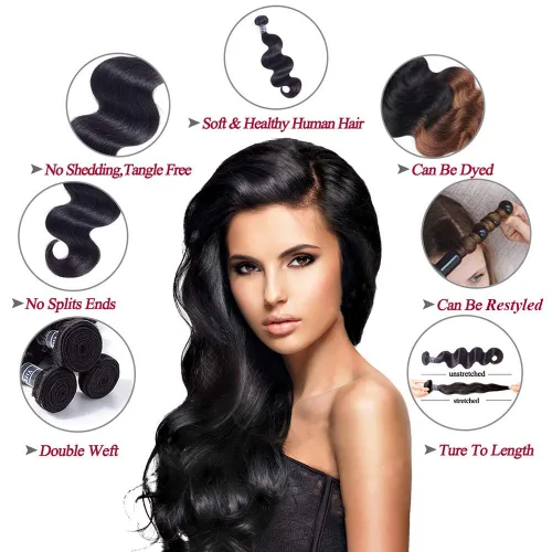 Vista 6 de Amella Cabello brasileño ondulado con cierre (12, 14, 16 + 12 cierre), 3 paquetes de cabello brasileño con cierre de parte libre, cabello humano sin