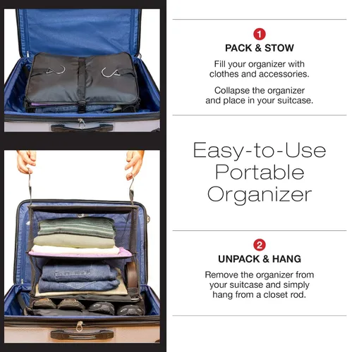 Vista 2 de Excello Global Products Organizador de almacenamiento colgante portátil plegable con compartimento con cremallera, perfecto para viajes y embalaje