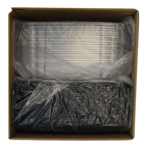 Vista 3 de Sabert Bandeja cuadrada UltraStack negra de 12 pulgadas con tapa transparente de cúpula de 3 pulgadas, plástico duradero, desechable, 25