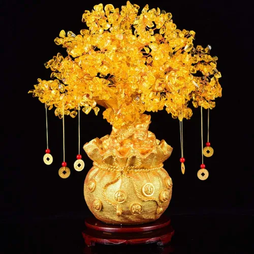 Vista 4 de Wakauto Árbol de dinero de cristal, citrino Feng Shui, árbol bonsái, suerte, fortuna, riqueza, monedas, árboles artificiales, figura de decoración