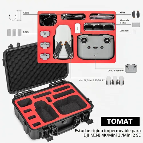 Vista 4 de Tomat Mini 4K caso, estuche de transporte impermeable para DJI Mini 2/SE
