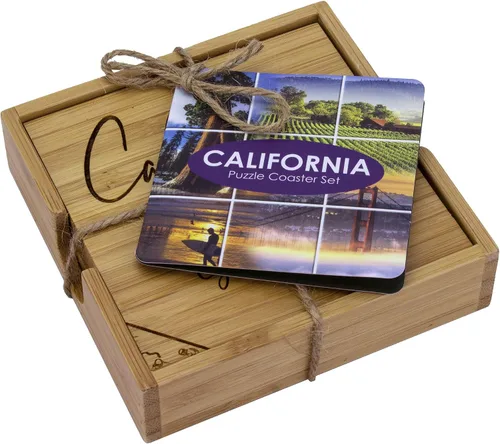 Vista 4 de Totally Bamboo California State Puzzle - Juego de posavasos de bambú de 4 piezas con estuche