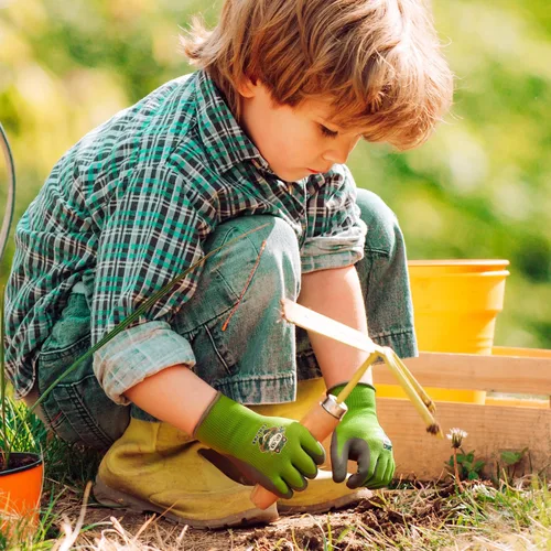 Vista 5 de COOLJOB 3 pares de guantes de jardinería para niños pequeños de 3 a 5 años, guantes de trabajo de goma con agarre para niños y niñas, rojo, verde