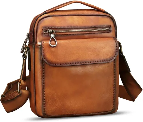 Vista 2 de Bolso de mensajero de cuero genuino para hombre, bolso cruzado de hombro, bolso vintage para hombre