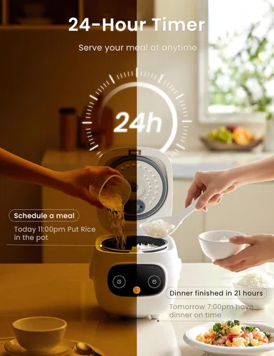 Vista 5 de COMFEE' Mini Arrocera 4 Tazas Cocinadas/2 Tazas Sin Cocinar, Arrocera Portátil Antiadherente, Temporizador de Retardo de 24 Horas, 6 Funciones