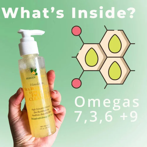 Vista 3 de SeabuckWonders Limpiador facial exfoliante diario de espino cerval de mar orgánico, limpieza profunda, limpiador facial suave con Omega 3,6,7,9