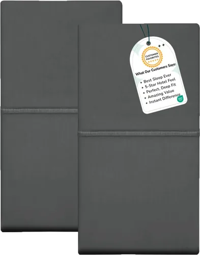 Vista 34 de Feather & Stitch - Juego de 2 fundas de almohada estándar de 100 % algodón, 500 hilos, fundas de almohada suaves con cierre tipo sobre, suaves