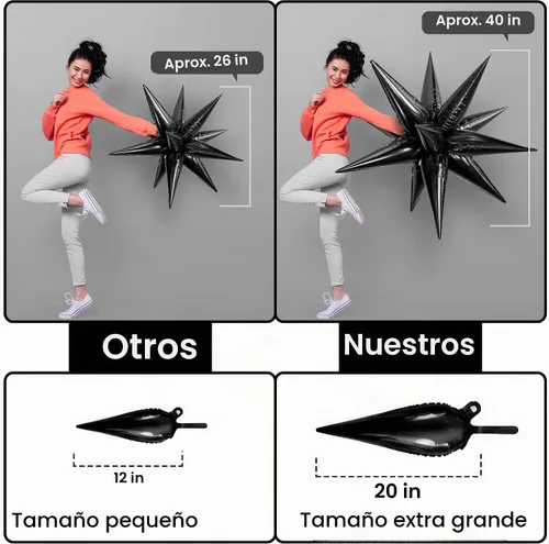 Vista 4 de Globos de papel de aluminio con forma de cono de estrella en explosión, negro, 20 pulgadas, para decoraciones de cumpleaños y graduaciones 2022, 50