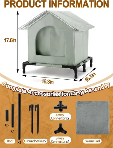 Vista 7 de Casa elevada para gatos al aire libre – Refugios resistentes a la intemperie para gatos para invierno, casa impermeable para mascotas para mantener