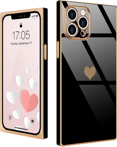 Vista 47 de Compatible con iPhone 12 Funda Rectangular Bonita Chapado Dorado Lujo Corazón de Amor Funda de Teléfono para Mujeres Niñas A Prueba de Golpes
