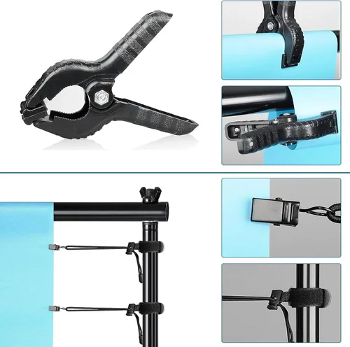 Vista 7 de SLOW DOLPHIN Kit de soporte de fondo de fotografía de tubo y drapeado, soporte de fondo ajustable para fotos, 10 x 10 pies, con base de metal