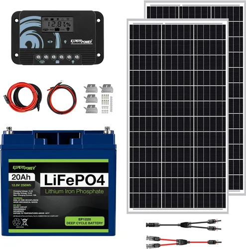 Vista 9 de ExpertPower Kit de energía solar de 100 W y 12 V Batería de litio LiFePO4 de 12 V y 20 Ah Panel solar monorígido de 100 W, controlador de carga