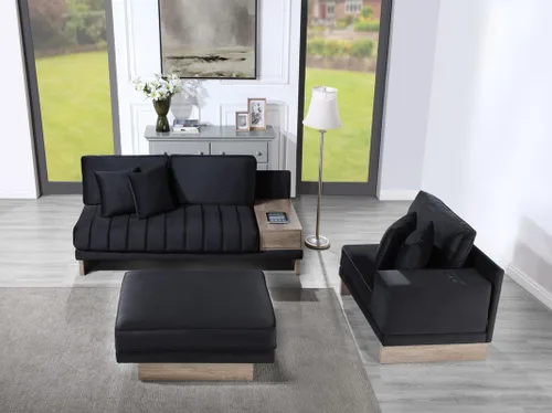 Vista 5 de Lilola Home Memphis - Sofá modular reversible de terciopelo negro de 122.5 pulgadas de ancho con compartimento de almacenamiento, cajón, puertos