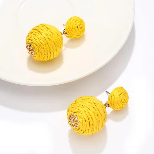 Vista 3 de Aretes de rafia, bohemios hechos a mano, de ratán de pajita, geométricos, de rafia, farol, para mujeres y niñas, joyería de playa de verano, Zinc