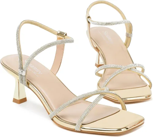 Vista 47 de Susanny - Zapatos de tacón bajo con strass para mujer, con punta puntiaguda, de tacón kitten, con cierre, ajustables, con correa, para vestido