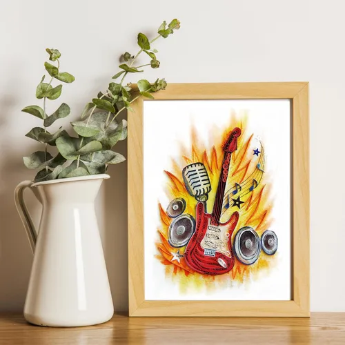 Vista 6 de Tarjeta de feliz aniversario con forma de guitarra y nota musical, tarjetas de felicitación de quilling, regalo único para guitarristas