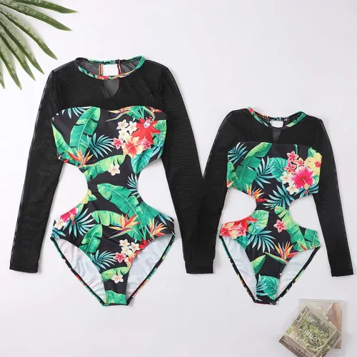 Vista 6 de Traje de baño para madre e hija, traje de baño familiar a juego para niños y niñas, conjunto de bikini con volantes para mujer, traje de baño