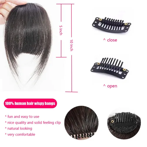 Vista 3 de Extensiones de cabello humano real con flecos, clip en flequillo, con sienes