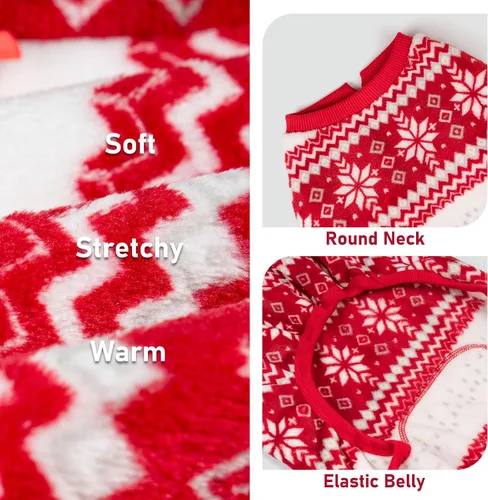 Vista 3 de KYEESE Pijamas de Navidad para Perros, Pijamas Navideños para Perros Pequeños con Patrón de Copo de Nieve, Cálido Mameluco de Vellón para Gato