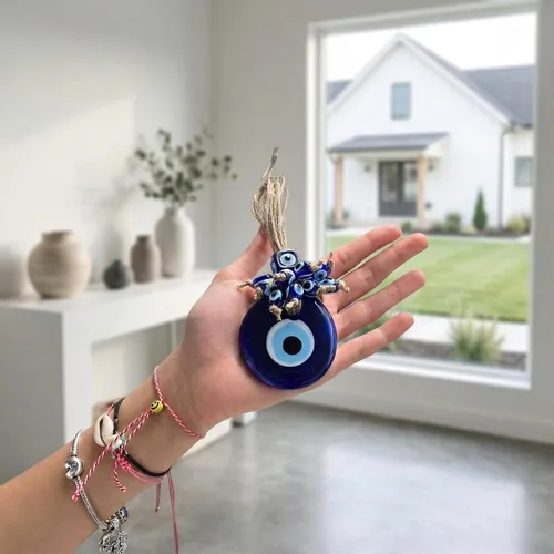 Vista 4 de Adorno decorativo turco de ojo turco de 2.3 pulgadas, colgante de pared azul de ojo turco para colgar en una caja, decoración de pared con dije de 1