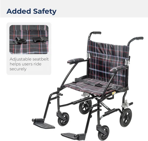 Vista 4 de Silla de ruedas Drive Medical Fly Lite de aluminio ultraligero, silla de transporte, DFL19-BLK, 19", Black Frame, 1, 1 Folding Transport
