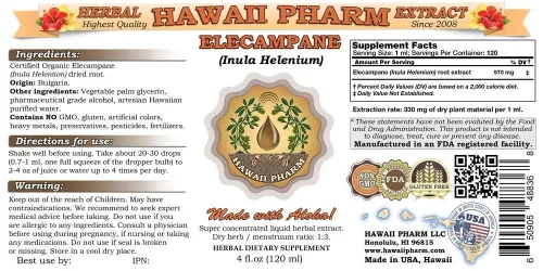 Vista 2 de HawaiiPharm Elecampane (Inula Helenium) Extracto Líquido 2 oz