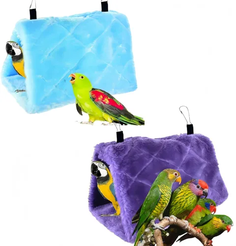 Vista 10 de Paquete de 2 hamacas colgantes para cama de nido de pájaros, cama para dormir, cueva colgante de felpa, cabaña feliz para mascotas, loro, periquito