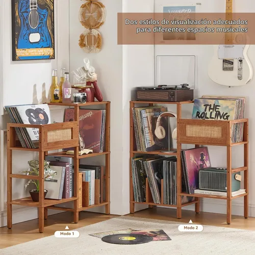 Vista 5 de LELELINKY Soporte para Tocadiscos, Soporte para Discos de Madera Marrón con Almacenamiento de Vinilo con Capacidad para hasta 300+ Álbumes, Mesa