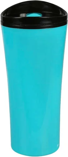 Vista 3 de 2 tazas de viaje de plástico con tapa abatible (turquesa)
