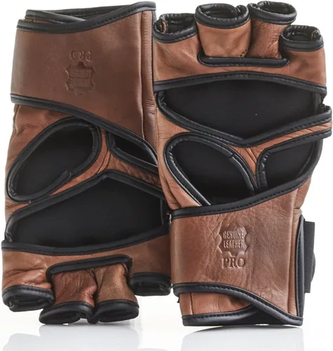 Vista 2 de PRO Heritage - Guantes de cuero marrón para MMA, cuero de vaca genuino de grano completo (S, M)