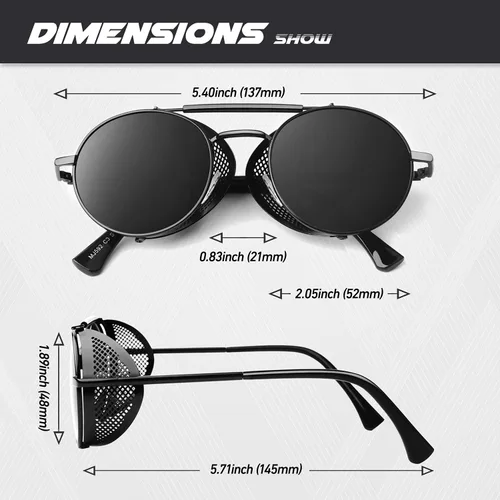 Vista 5 de CGID Retro Steampunk Round Polarized Sunglasses Men Womens Metal Side Shield UV400 Protection