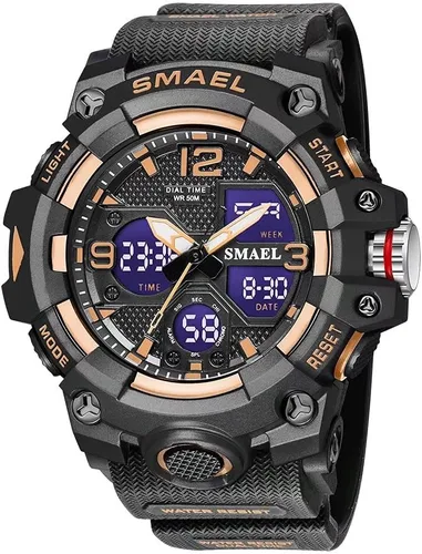 Vista 8 de SMAEL Reloj de pulsera militar para hombre, resistente al agua, para exteriores, deportivo, con fecha, multifunción, LED, con alarma y cronómetro