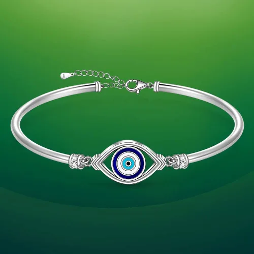 Vista 9 de Pulsera contra el mal de ojo para mujer, de plata de ley griega, turca, azul, pulsera ajustable con protección de buena suerte, joyería de oro
