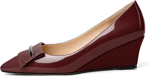 Vista 2 de Eldof Tacones de cuña bajos para mujer, zapatos de tacón de cuña con lazo de 2 pulgadas, zapatos de vestir para fiestas, bodas y noches