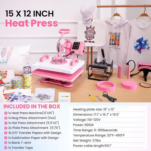 Vista 7 de Whubefy Máquina de prensa de calor 5 en 1 de 15 x 12 pulgadas con prensa de vasos, máquina de prensa de calor por sublimación industrial
