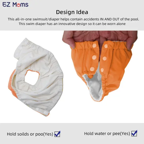 Vista 5 de EZ Moms Paquete de 2 pañales de natación reutilizables para bebés, pañales de natación suaves y sedosos, pañales de natación lavables para bebés