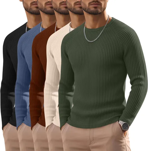 Vista 9 de Oakgarden Paquete de 5 camisas térmicas acanaladas de manga larga para Colores básicos