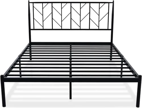 Vista 7 de SHA CERLIN Base de cama de metal con cabecera vintage, plataforma resistente con postes redondos, 12 pulgadas debajo de la cama para almacenamiento