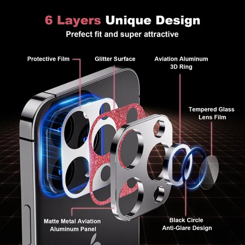 Vista 3 de Protector de lente de cámara para iPhone 15 Pro/iPhone 15 Pro Max, [protección contra caídas y cobertura completa] Protector de pantalla de vidrio